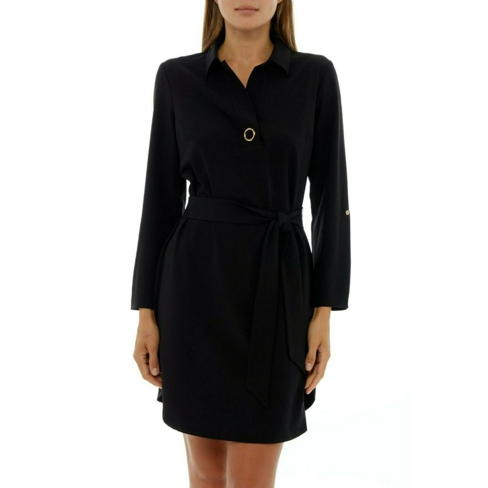 Spense Lenox Crepe Shirt Dress XL Black